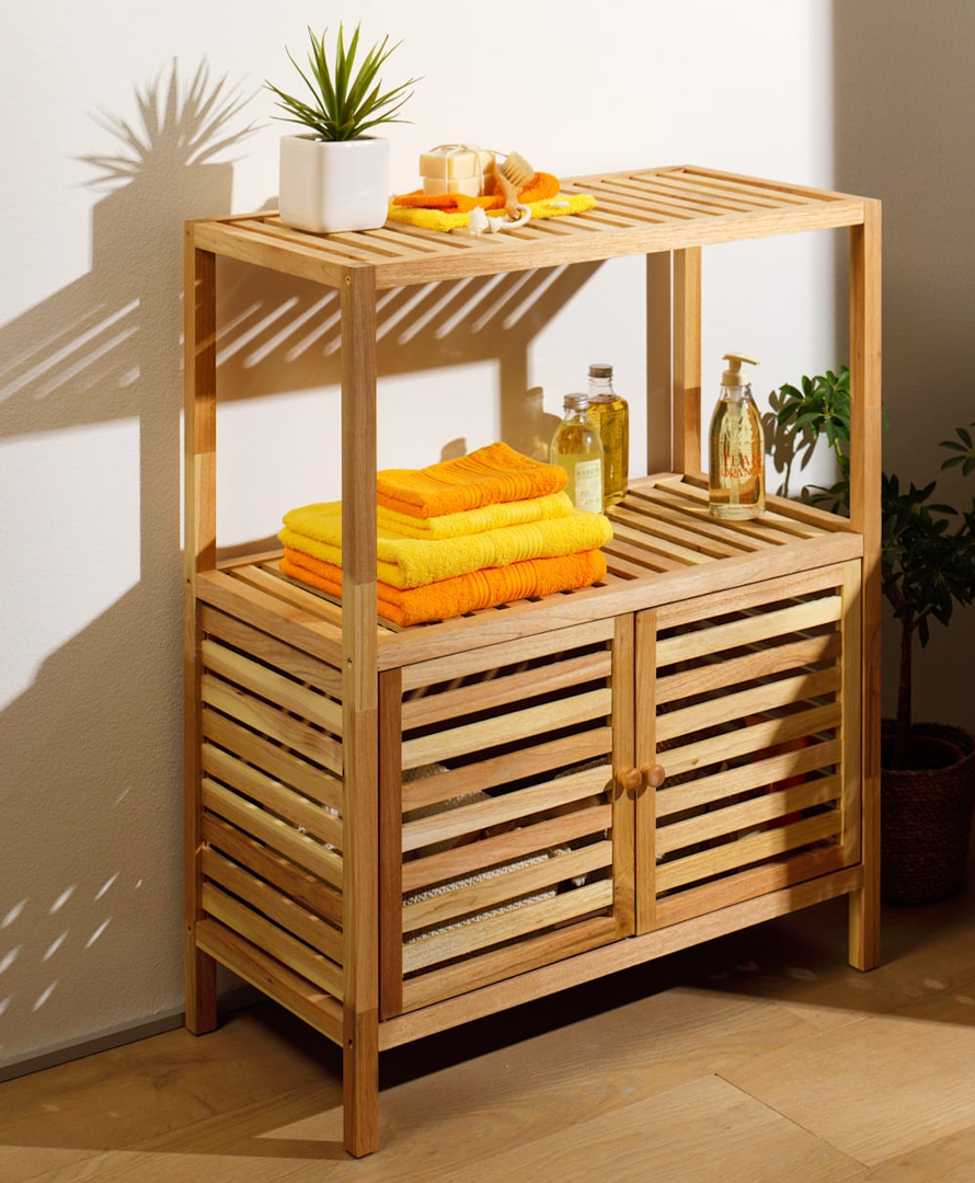 Norway Shelf 2 Tiers & 2 Doors - Walnut Wood Bathroom Storage