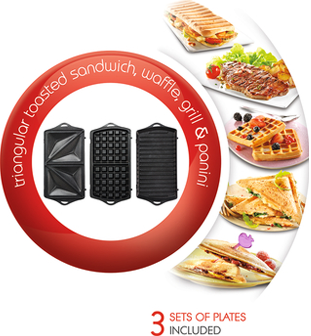 Sandwich & Waffle Maker SW612543, 700W, Red & White