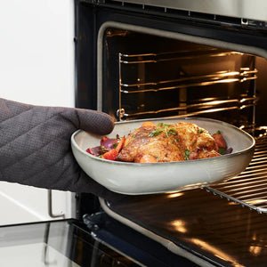 Sandy Grey Deep Oval Plate - Porcelain, Oven Safe