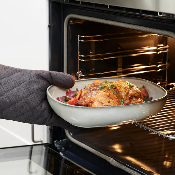 Sandy Grey Deep Oval Plate - Porcelain, Oven Safe