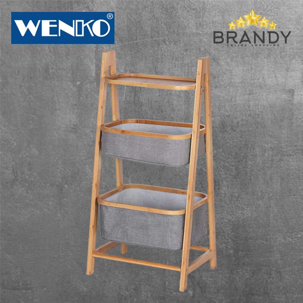Bahari Shelf 3 Tiers with Walnut Wood and Fabric Baskets