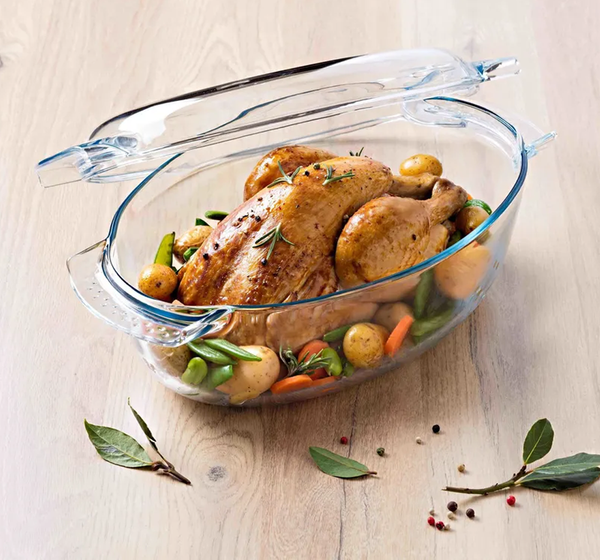 Oval Roasting Dish 5.8 Liters High-Resistance Glass