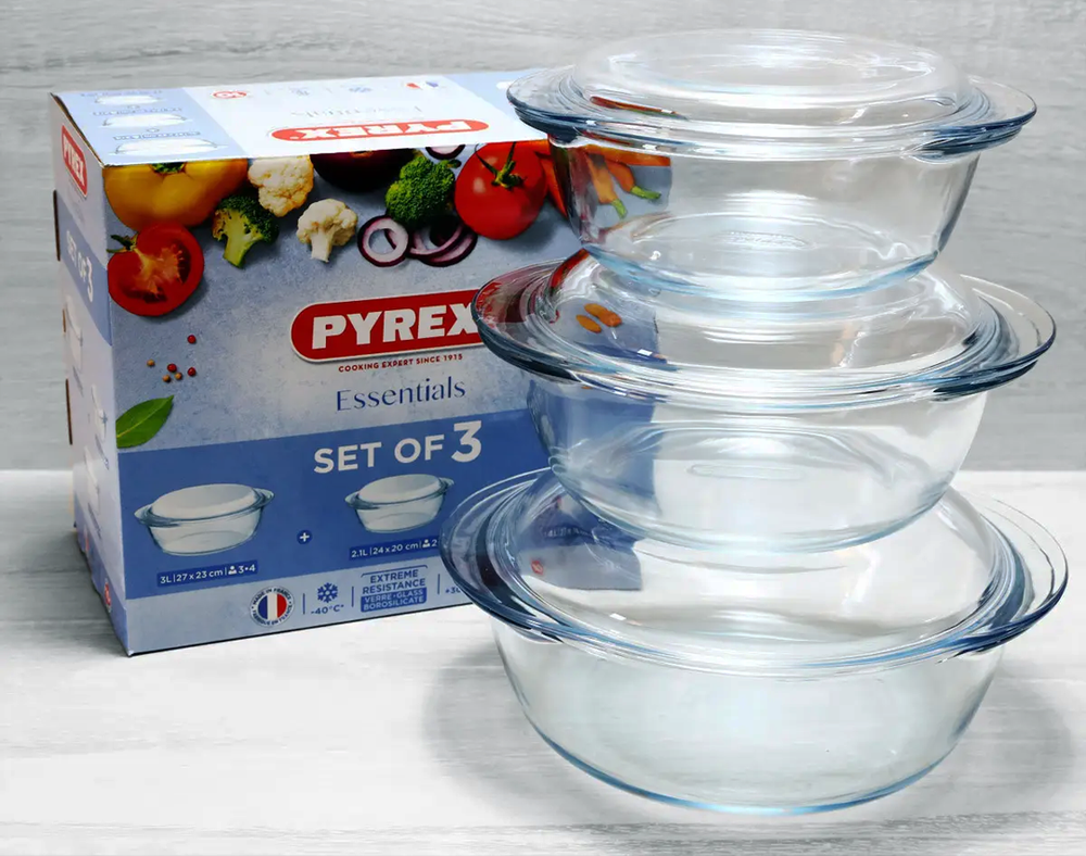 Essentials Set 3 Pots Tempered Glass