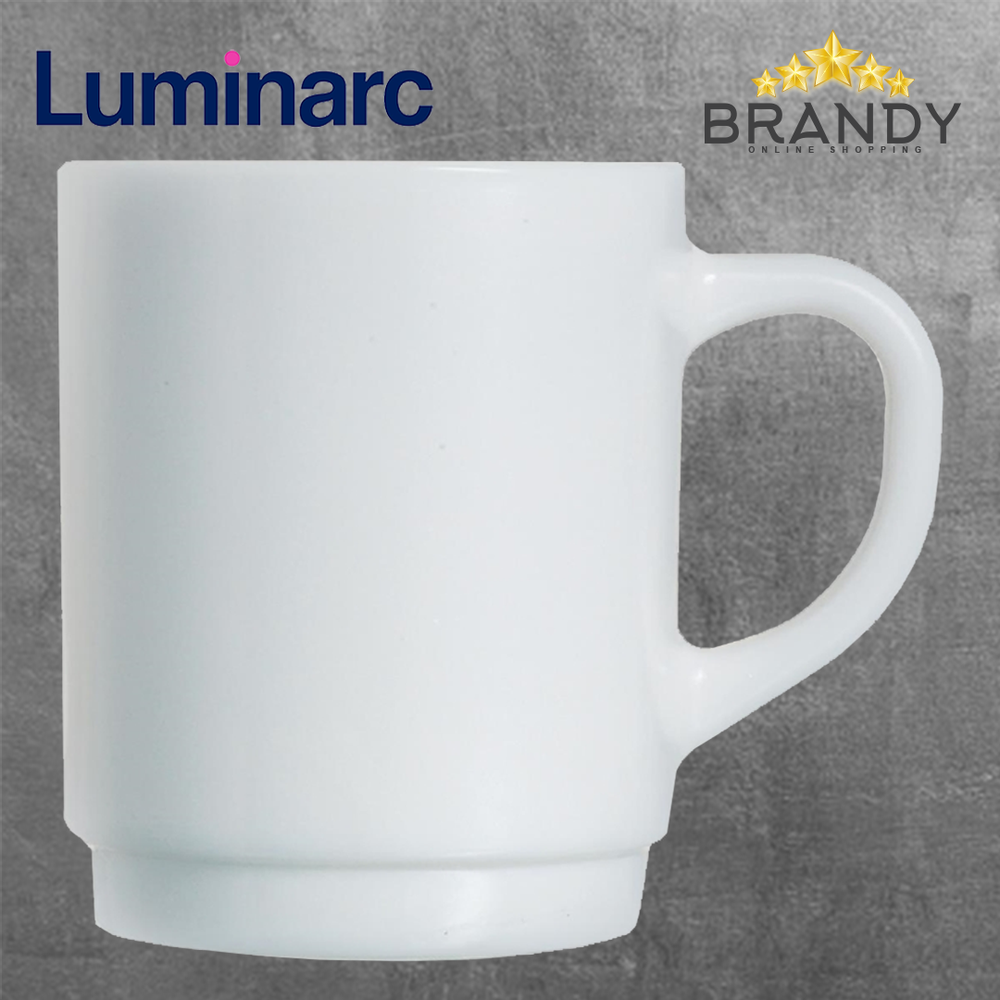 Stackable White Glass Mug Set 6pcs