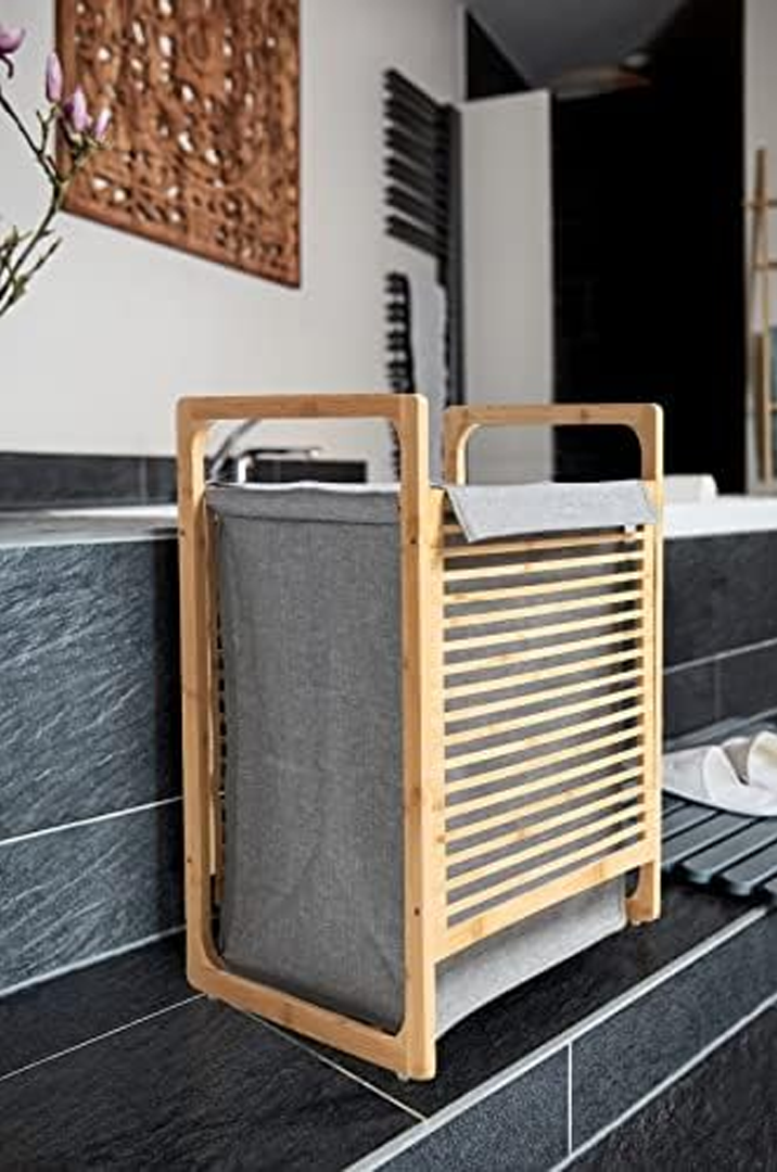 Bahari Laundry Basket 43L Walnut Wood with Fabric Bag