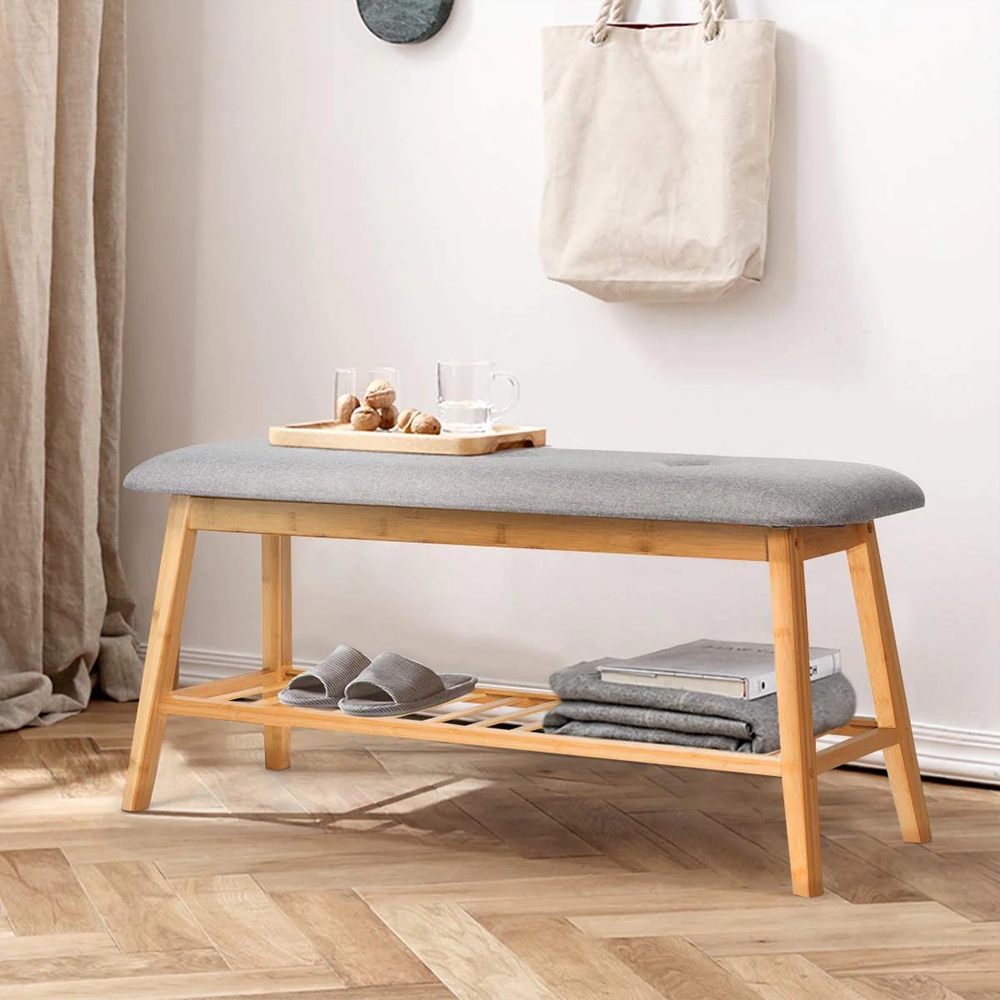 Bahari Bench - Walnut Wood and Fabric Bathroom Storage