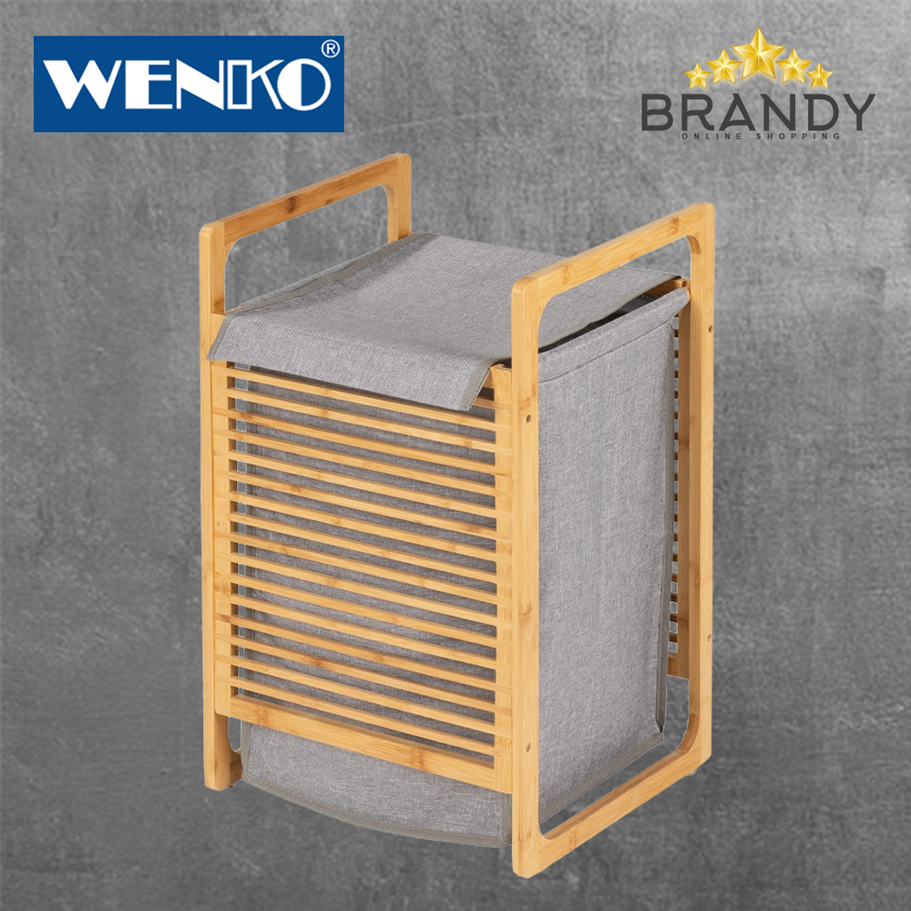 Bahari Laundry Basket 43L Walnut Wood with Fabric Bag