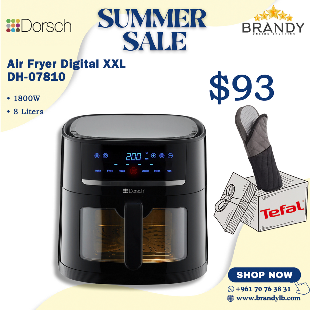 Air Fryer Digital XXL 8L AF600 with Glass Vision Window + Free Tefal Glove