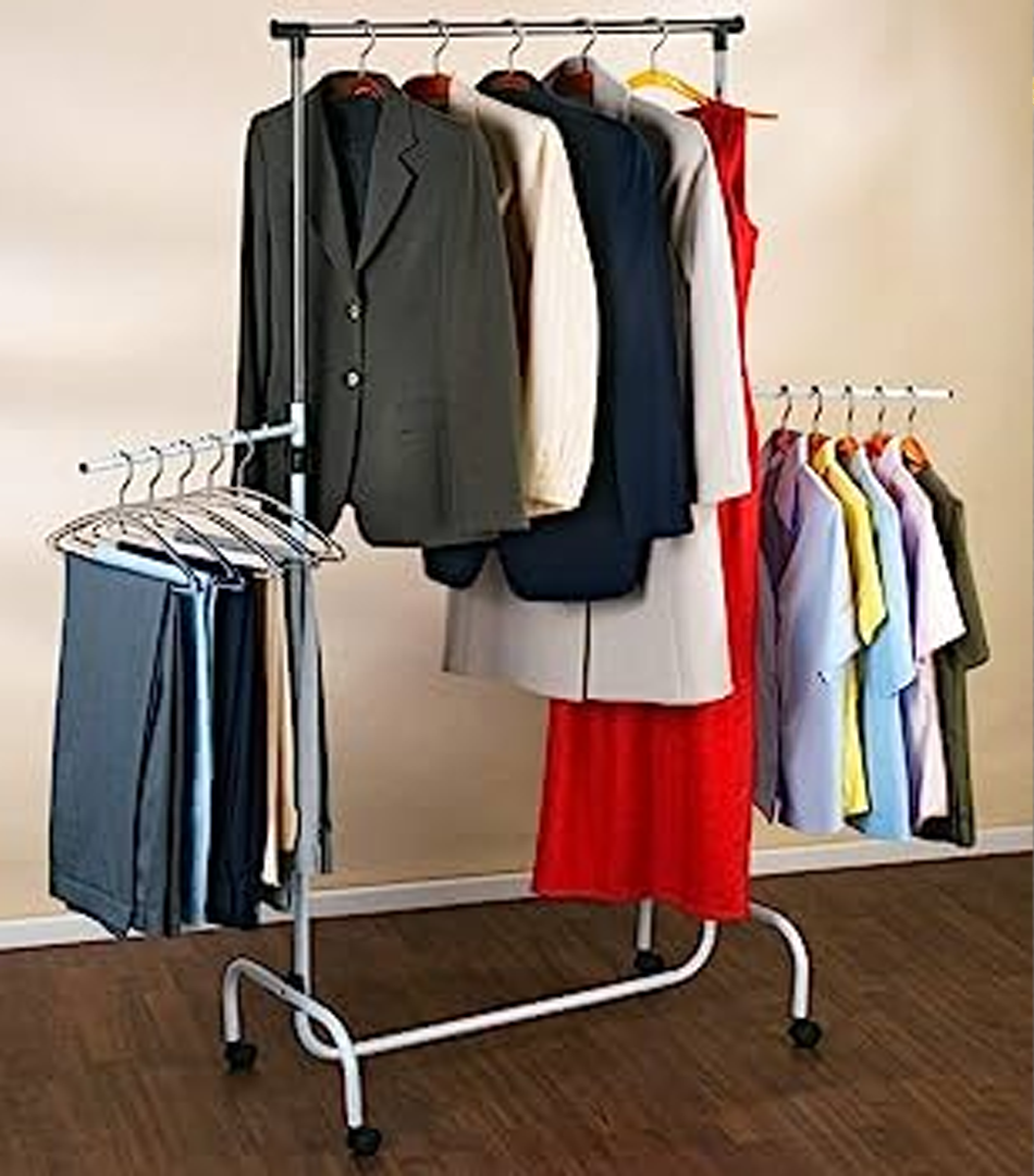 Trio Clothes Rack with Adjustable Height and Wheels