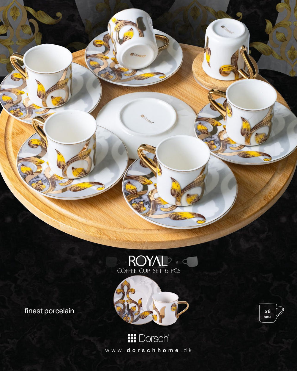 Royal Coffee Cups Set 6pcs Porcelain 90ml