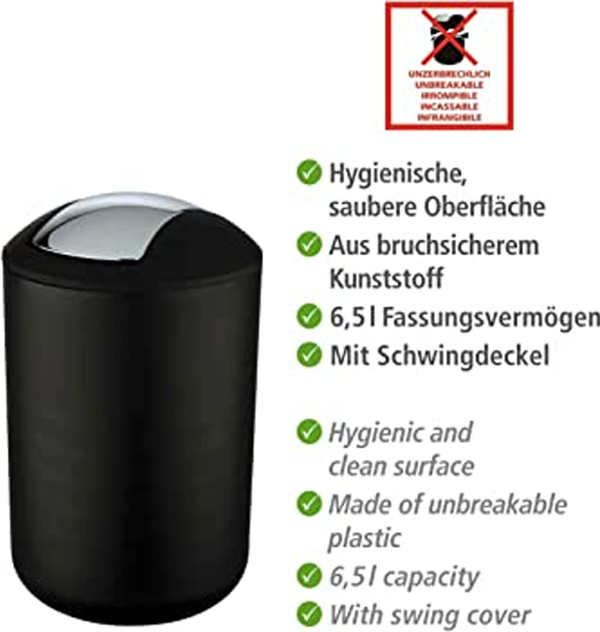 Brasil Black Bin 6.5L with Swing Cover