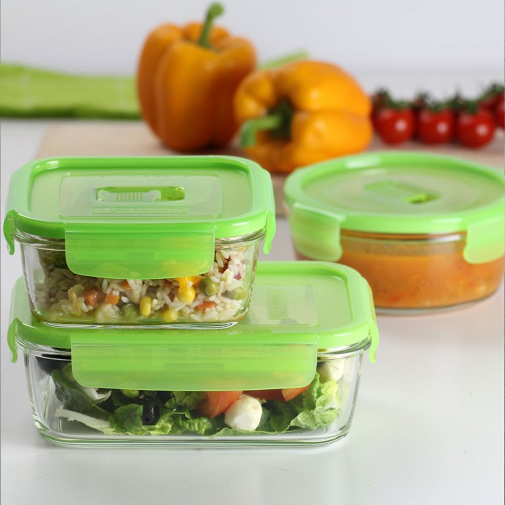 Pure Box Set 4 Rectangular Food Containers Green