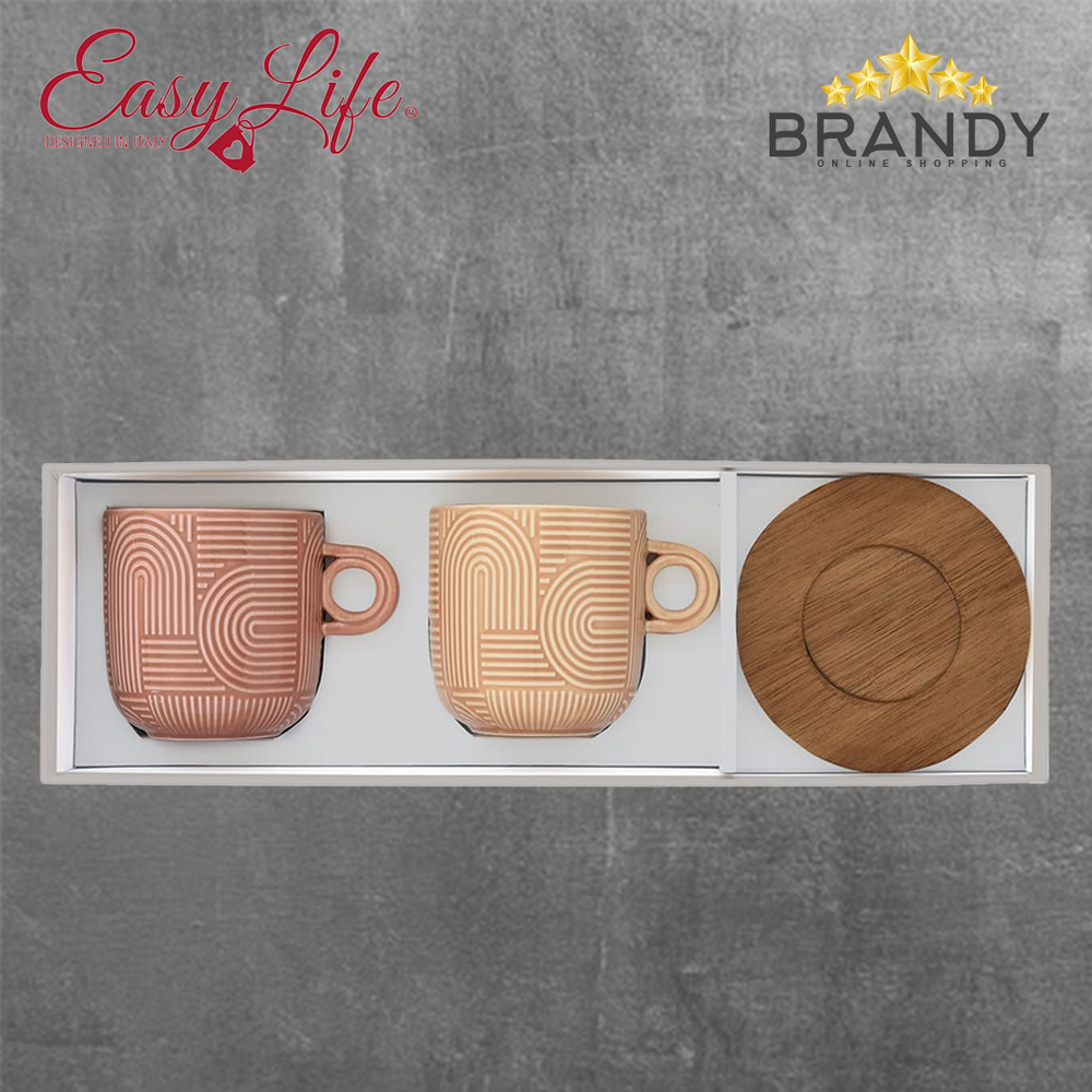Take A Loop Mugs Set 2pcs - Porcelain & Wood