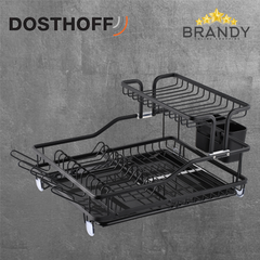 Dosthoff Black Aluminium 1-Tier Dish Rack with Cutlery Holder