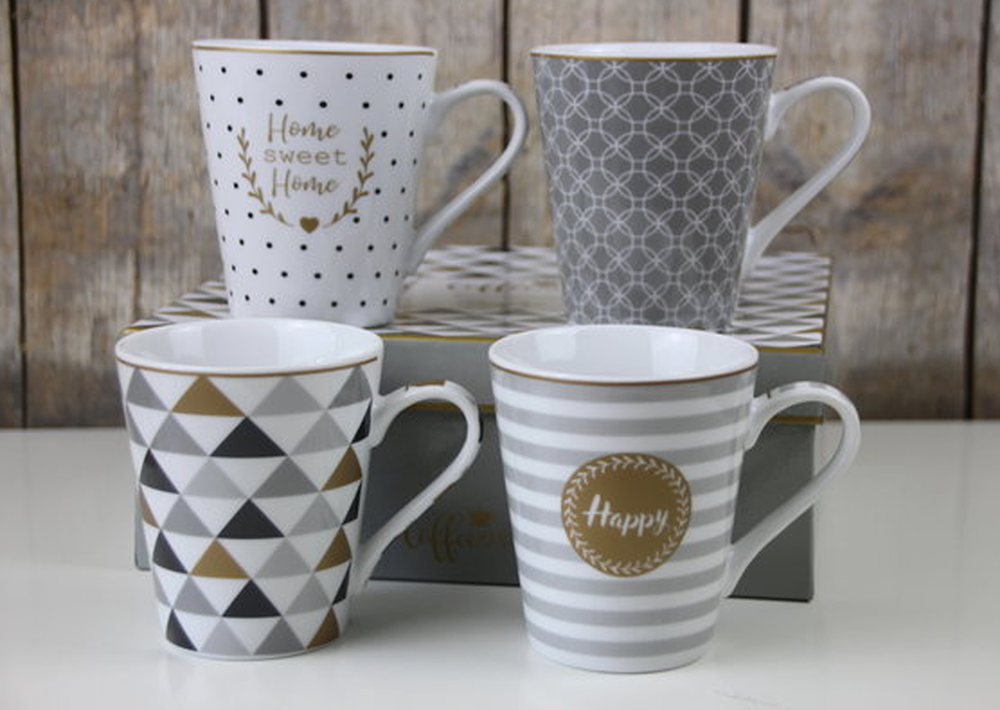 Happy Mugs Set 4pcs Porcelain 300ml
