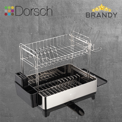 Stainless Steel 2-Tier Dish Rack with Wine Glass and Cutlery Holder