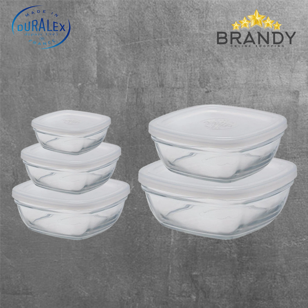 Freshbox Set 5 Square Food Containers - Tempered Glass, Multi-Color