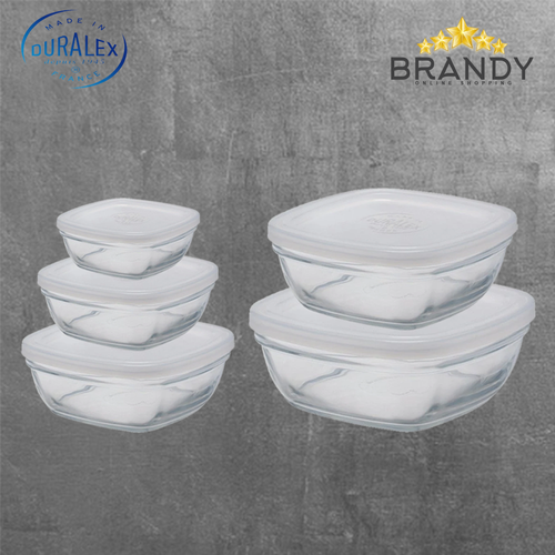 Freshbox Set 5 Square Food Containers - Tempered Glass, Multi-Color