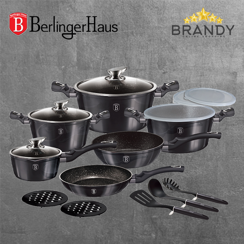 Carbon Metallic Cookware Set 18pcs Non Stick Granite Marble Coating