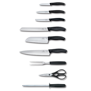 Knife Set 9pcs With Wooden Stand, Stainless Steel Blades