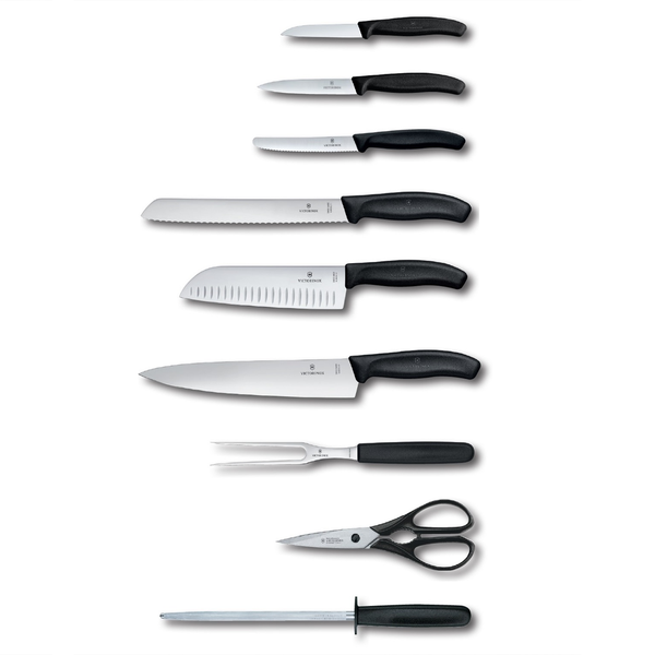Knife Set 9pcs With Wooden Stand, Stainless Steel Blades