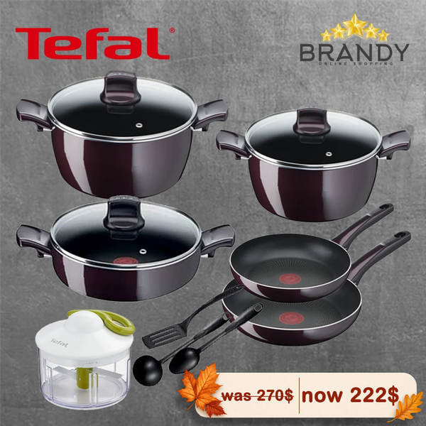 Tefal Resist Intense G6 12pc Cookware Set Titanium Non-Stick Burgundy