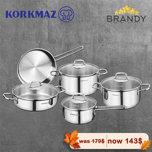 Korkmaz Perla A1609 Cookware Set 9-Piece 18/10 Stainless Steel