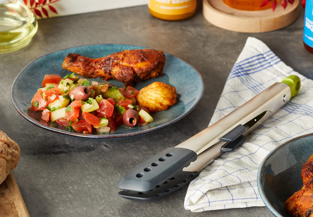 Elevate Grey Silicone Steel Tongs