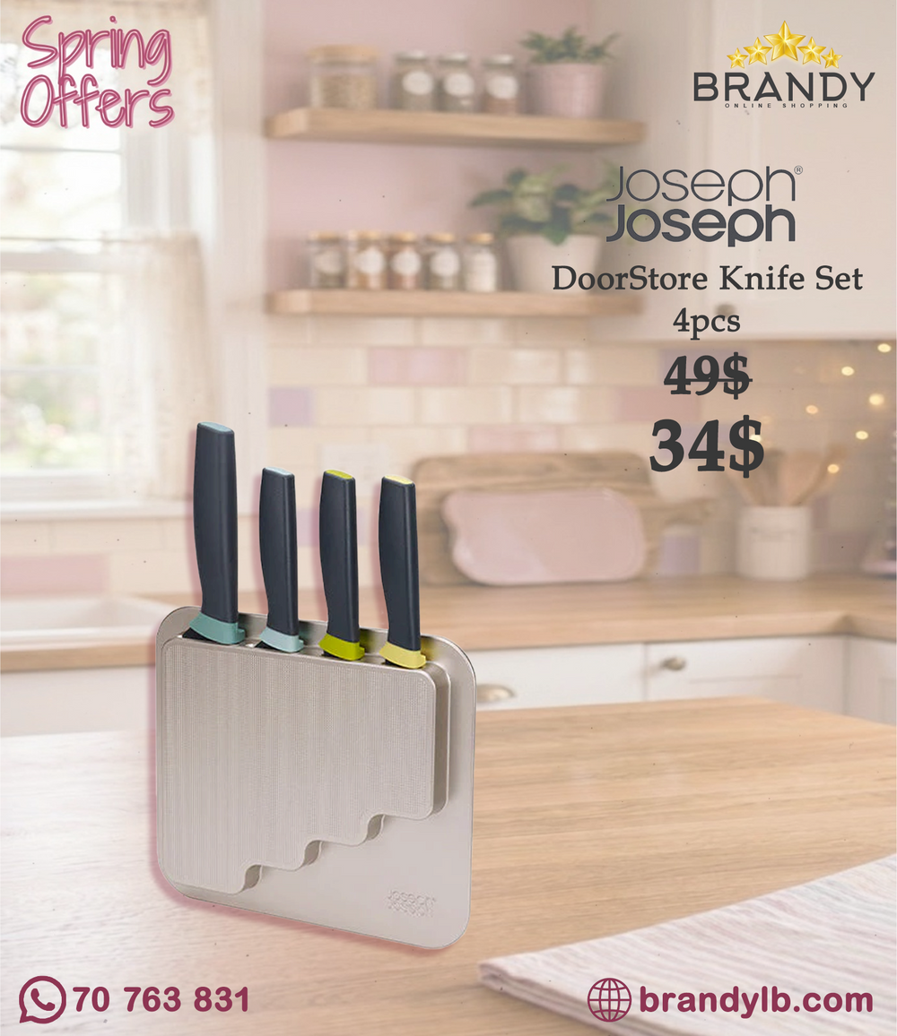 Joseph Joseph DoorStore 4-Piece Knife Set Opal Slimline Cupboard Mount