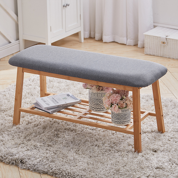 Bahari Bench - Walnut Wood and Fabric Bathroom Storage