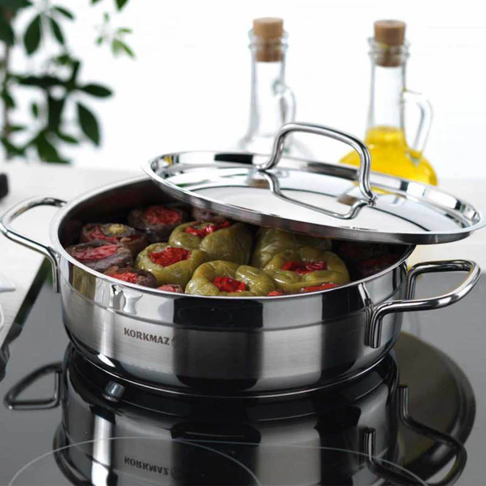 Alfa Low Casserole Stainless Steel Cookware with Lid, 26cm or 30cm