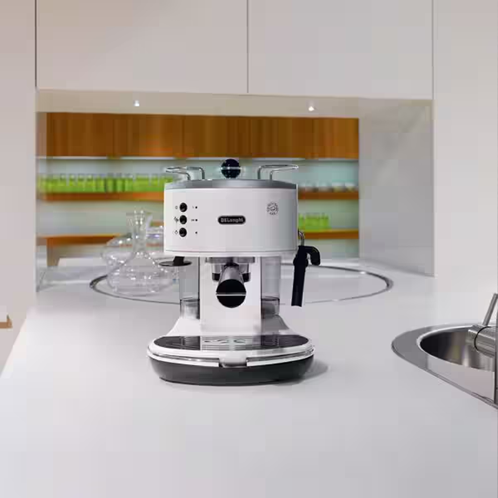 Icona Espresso Maker White ECO310W Retro Manual Coffee Machine 15-Bar Pressure