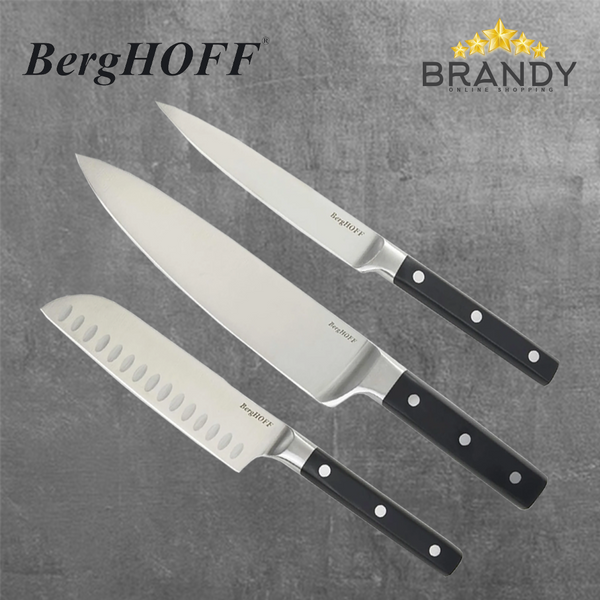 BergHOFF Gene DiNA 3-Pc Knife Set 20 cm Chef, 13.5 cm Santoku, Utility
