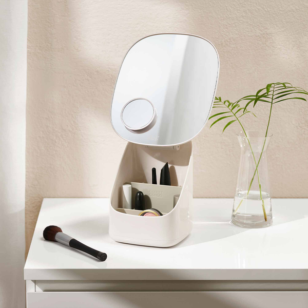 Viva Pedestal Mirror with Cosmetic Organizer