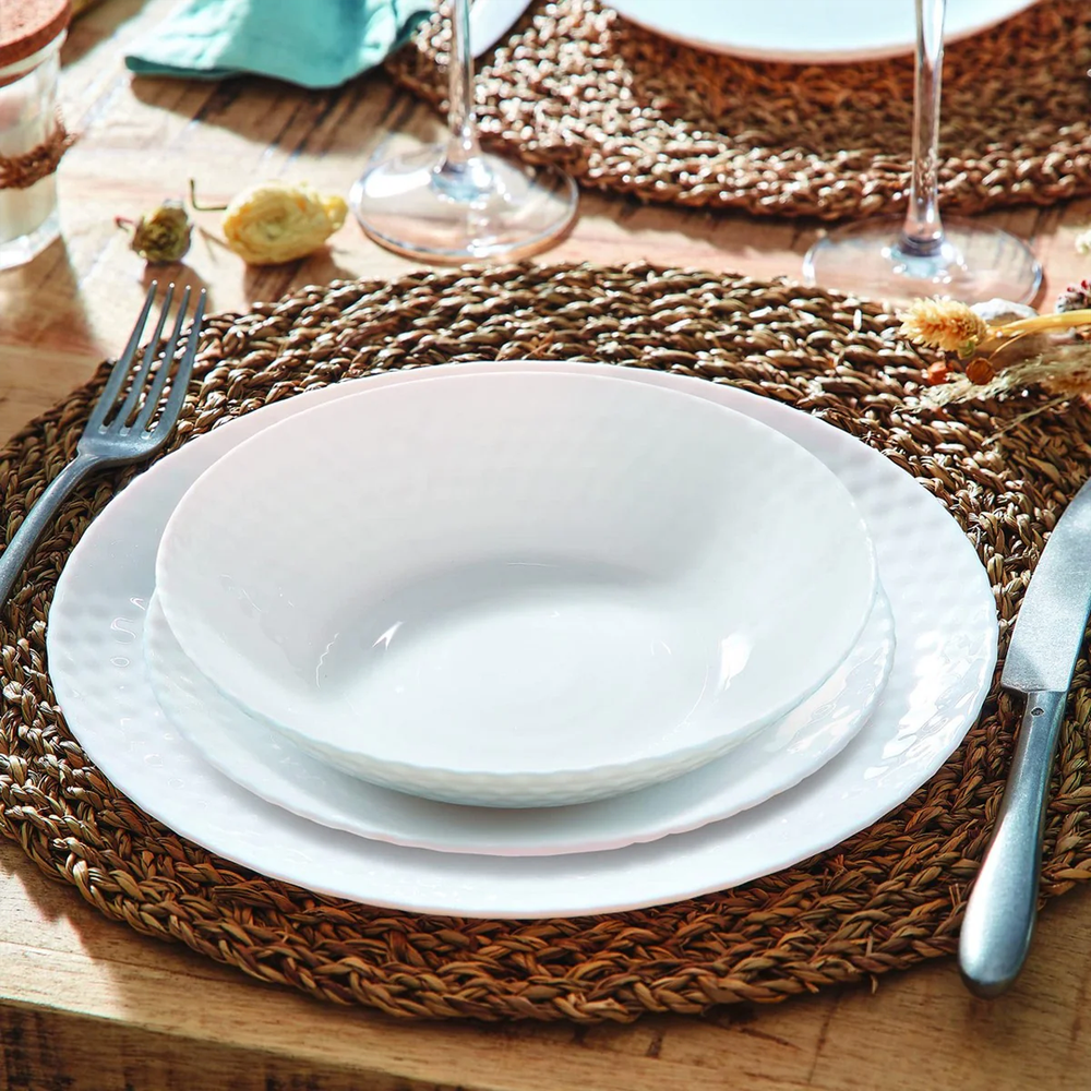 Pampille White Dinner Set 18pcs, Opal Glass, Made in France