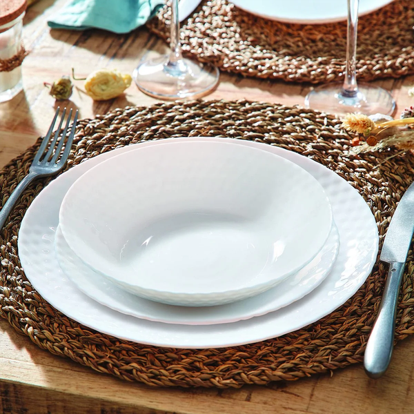 Pampille White Dinner Set 18pcs, Opal Glass, Made in France