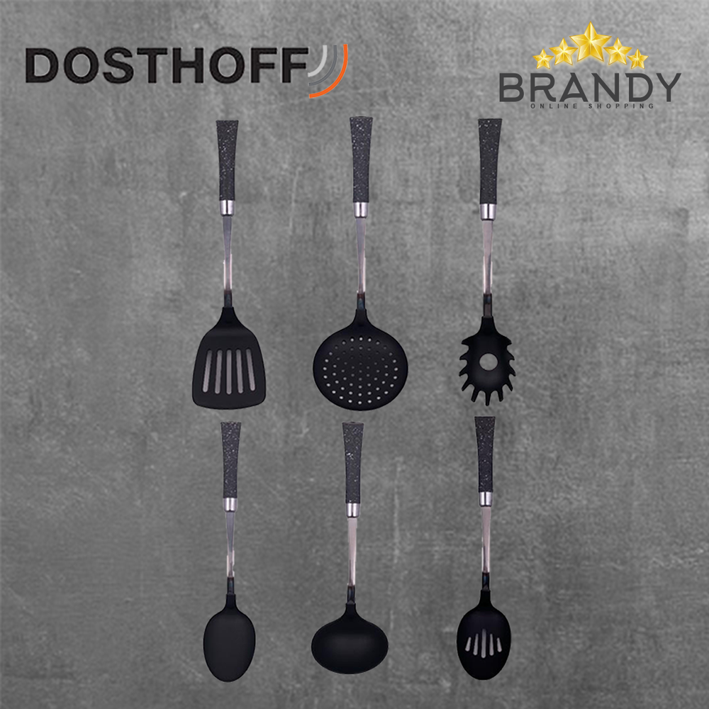 Utensils Set With Stand - 7pcs, Grey Plastic