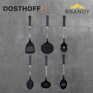 Utensils Set With Stand - 7pcs, Grey Plastic