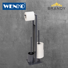 WENKO Rivalta 3-in-1 Freestanding Toilet Brush Set, Black Glass Base