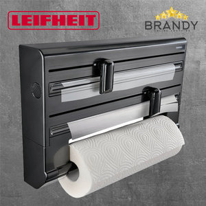 Leifheit Parat Plus Black Wall-Mounted Roll Holder with Cutter & Storage