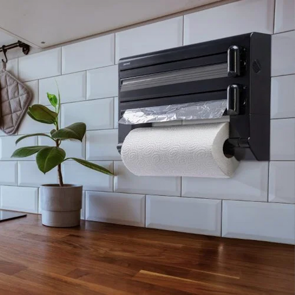 Leifheit Parat Plus Black Wall-Mounted Roll Holder with Cutter & Storage