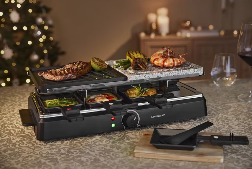 Raclette-Grill Double Sided SRGS-1400, Stone Plate, 8 Trays, 1400W Power