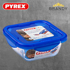 Pyrex Cook & Go Square Glass Dish with Leak-Proof Lid 16x16cm & 21x21cm