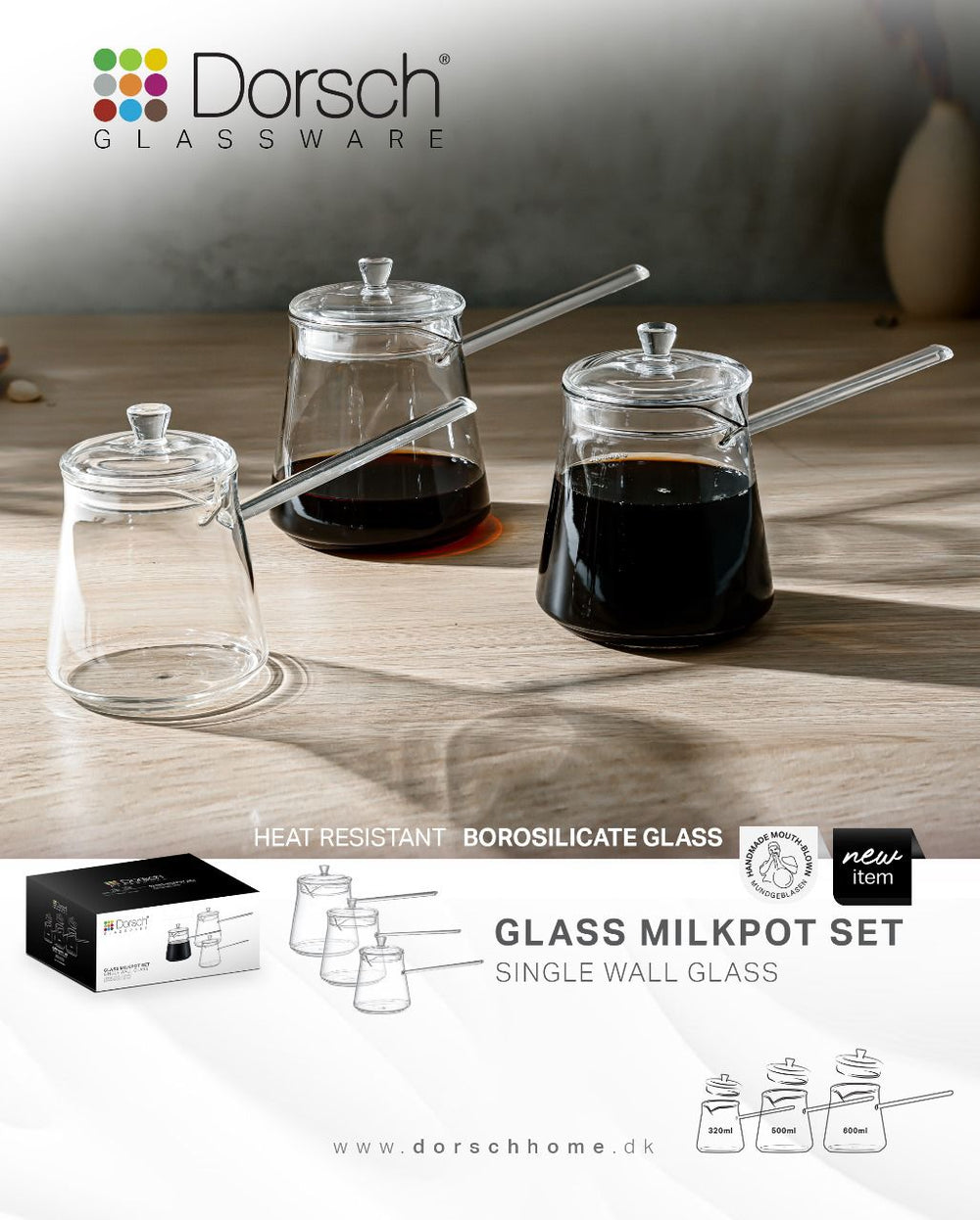 Set of 3 Borosilicate Glass Coffee Pots