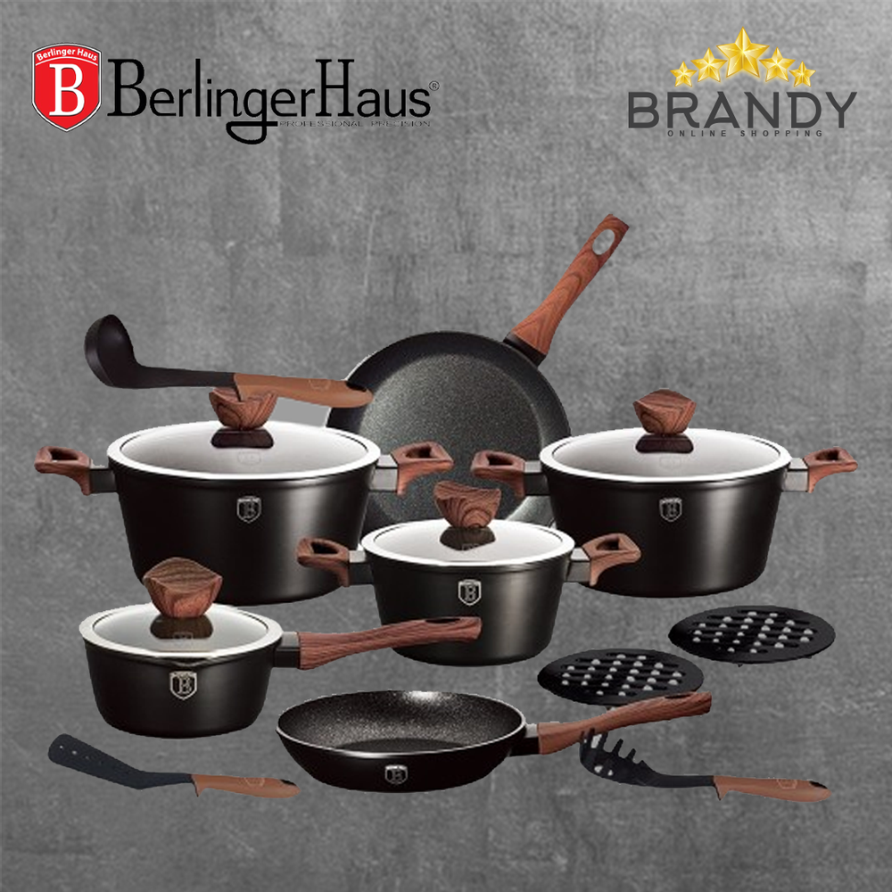 Forest Cookware Set 15pcs Granite Non Stick Marble Coating Removable Handles