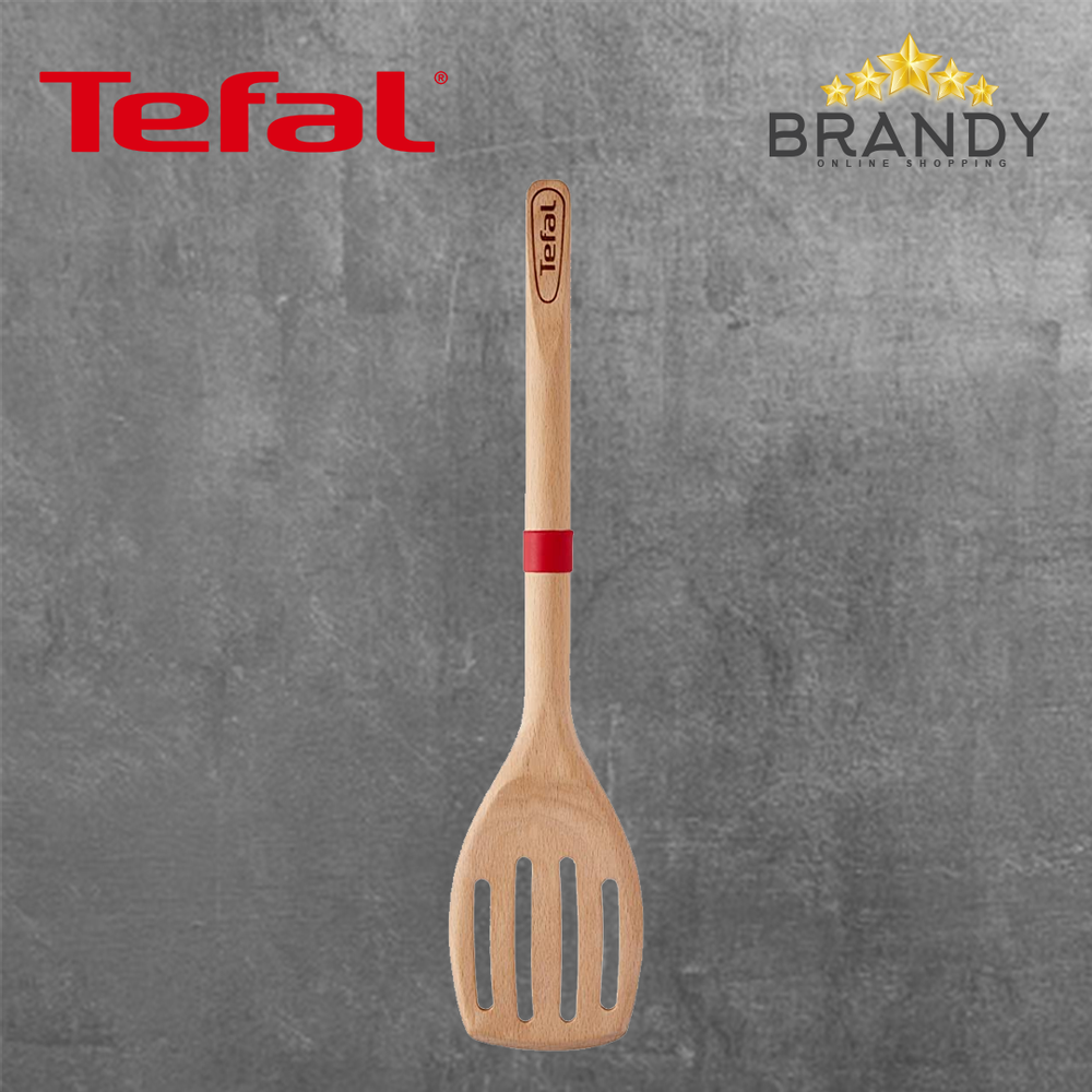Ingenio Wood Slotted Spatula with Red Silicone Ring