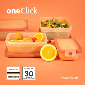 Tefal ONECLICK Food Container Rectangular 1.2 L Leakproof Blue/Coral