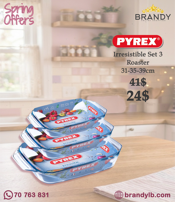 Pyrex Irresistible 3-Piece Rectangular Glass Roaster Set 2.2 L, 3.1 L, 4 L