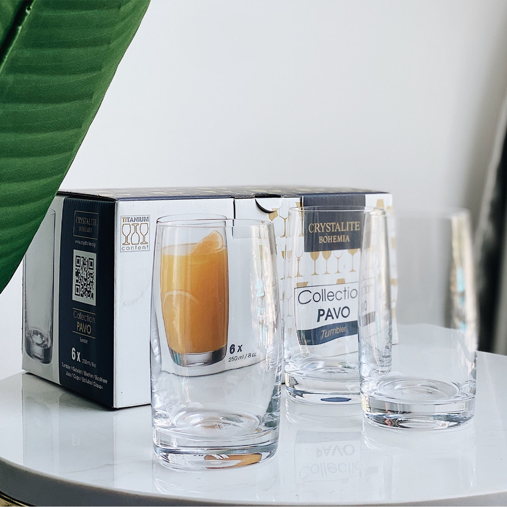 Long Cups Set 6pcs Crystal Glass 250ml