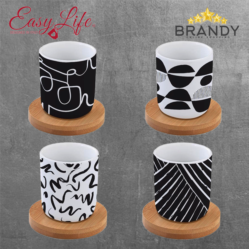 Graffiti Espresso Cups Set 4pcs, Porcelain & Bamboo